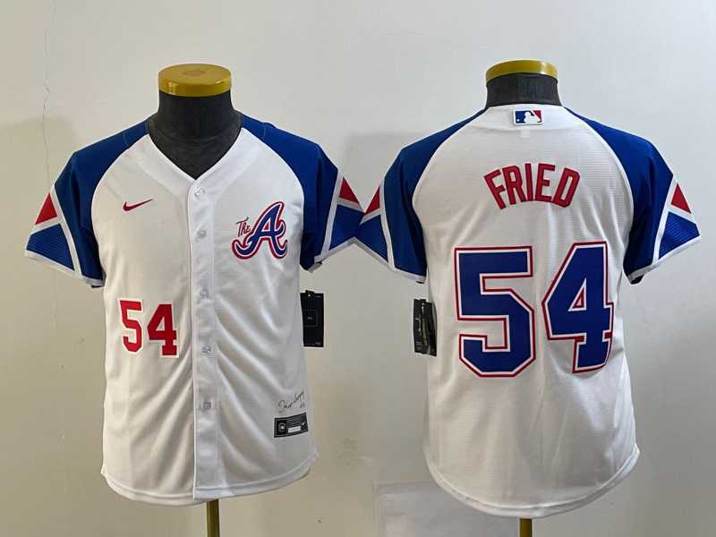 Youth Atlanta Braves #54 Max Fried Number White 2023 City Connect Cool Base Stitched Jersey->mlb youth jerseys->MLB Jersey